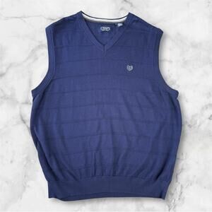 CHAPS Solid Navy Blue V-Neck Pullover 100% Cotton Knitted Vest XL